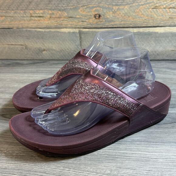 FitFlop Lulu Glitter Toe Post Thong Sandal Size 10 Wobbleboard Wedge Slip On - Picture 2 of 16